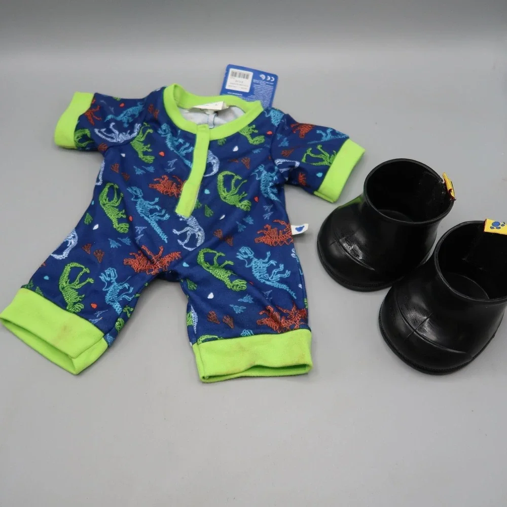 Build A Bear Shoes Black Rain Boots & Dinosaur Outfit Set of  lot